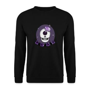 Totenkopf mit Rose, Diamant in Lila T-Shirt & Mehr - Unisex Pullover - Schwarz - Vorne - Alina (178cm) & Michal (187cm)