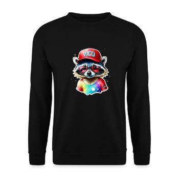Cooler Waschbär mit Mütze und Brille - Unisex Pullover - Schwarz - Vorne - Alina (178cm) & Michal (187cm)