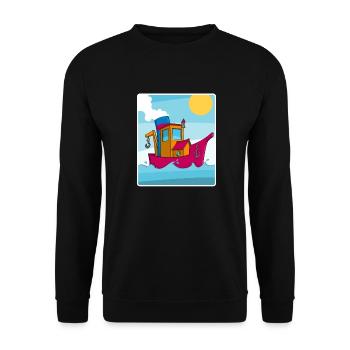 Colorful image of a funny tugboat - Unisex Sweatshirt - black - Front - Alina (178cm) & Michal (187cm)