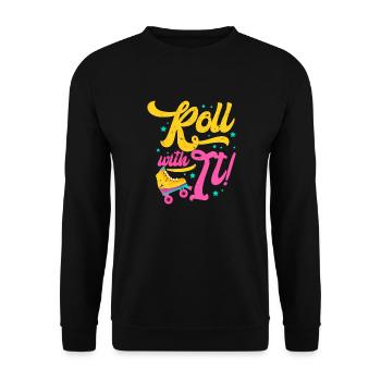 Roll With It 70's 80's 90's Skater Rollerblading - Unisex Pullover - Schwarz - Vorne - Alina (178cm) & Michal (187cm)