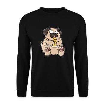 Fat Pug Dog Eating Pizza Funny Comic Style - Unisex Sweatshirt - black - Front - Alina (178cm) & Michal (187cm)
