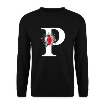 Roter Blumenbuchstabe P - Unisex Pullover - Schwarz - Vorne - Alina (178cm) & Michal (187cm)