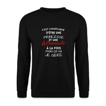 Prinzessin und Astronautin, ich schaffe es! - Unisex Pullover - Schwarz - Vorne - Alina (178cm) & Michal (187cm)