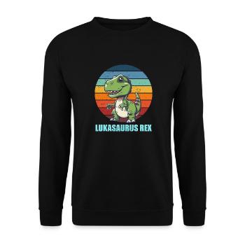 Lukasaurus Rex Geschenkidee für Luka und Lukas - Unisex Pullover - Schwarz - Vorne - Alina (178cm) & Michal (187cm)