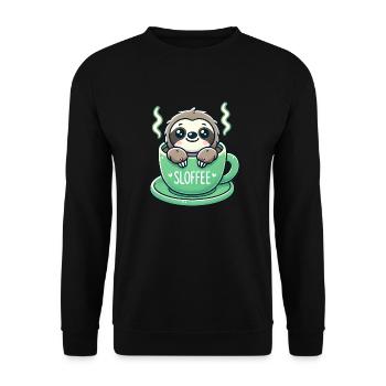 Süßes Faultier Kaffee Liebhaber - Unisex Pullover - Schwarz - Vorne - Alina (178cm) & Michal (187cm)
