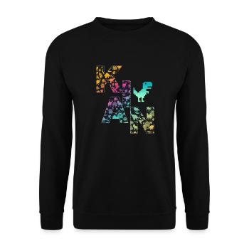 KIAN - Schöner Jungen Name mit Dinosaurier - Unisex Pullover - Schwarz - Vorne - Alina (178cm) & Michal (187cm)