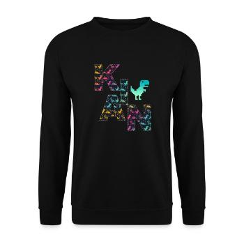 KIAN - Schöner Jungen Name mit Dinosaurier - Unisex Pullover - Schwarz - Vorne - Alina (178cm) & Michal (187cm)