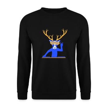Cool DJ Hirsch Party Geweih Mischpult Club Musik - Unisex Pullover - Schwarz - Vorne - Alina (178cm) & Michal (187cm)
