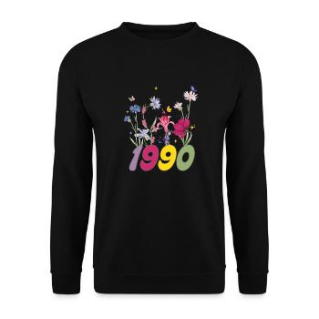 Year of birth 1990 wildflowers - Unisex Sweatshirt - black - Front - Alina (178cm) & Michal (187cm)
