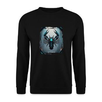 Sternzeichen Skorpion in der Cyberpunk-Ära Zukunft - Unisex Pullover - Schwarz - Vorne - Alina (178cm) & Michal (187cm)