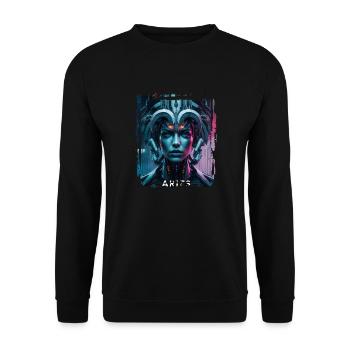 Signe du zodiaque Bélier à l’ère cyberpunk Futur - Sweat-shirt Unisexe - noir - Devant - Alina (178cm) & Michal (187cm)