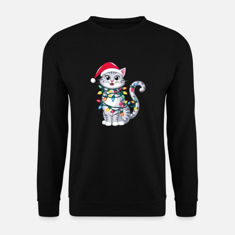 Weihnachtliche Katze mit Lichterkette und Weihnach - Unisex Pullover - Schwarz