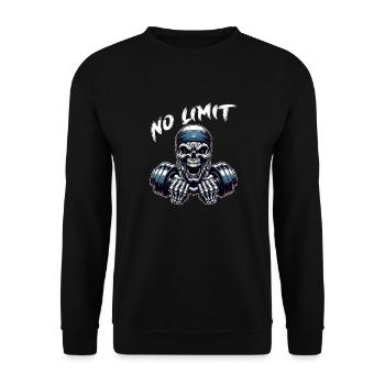 No Limit Workout Bodybuilding Skull mit Hantel - Unisex Pullover - Schwarz - Vorne - Alina (178cm) & Michal (187cm)