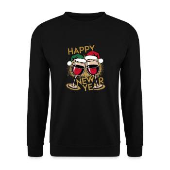 New Year's Eve Outfit Happy New Year Wine Glass Red Wine - Unisex Sweatshirt - black - Front - Alina (178cm) & Michal (187cm)