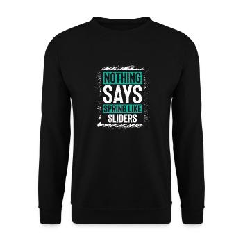 Nichts sagt so viel über den Frühling aus wie Sliders Fun Vibes - Unisex Pullover - Schwarz - Vorne - Alina (178cm) & Michal (187cm)