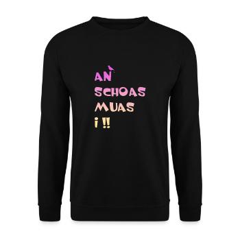 An Scheiss muas i. An Schoas muas i - Unisex Pullover - Schwarz - Vorne - Alina (178cm) & Michal (187cm)