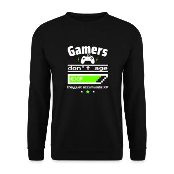 Gamer altern nicht ,Perfektes Geek-Geschenk - Unisex Pullover - Schwarz - Vorne - Alina (178cm) & Michal (187cm)