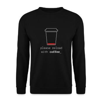 Aufladen mit Kaffee – Low Battery & Coffee - Unisex Pullover - Schwarz - Vorne - Alina (178cm) & Michal (187cm)