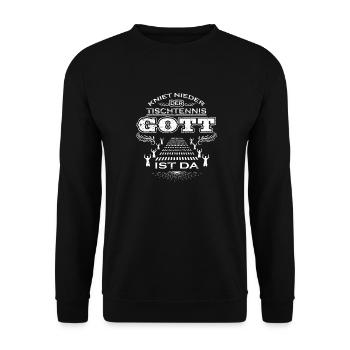 KNIET NIEDER DER GOTT GESCHENK TISCHTENNIS - Unisex Pullover - Schwarz - Vorne - Alina (178cm) & Michal (187cm)