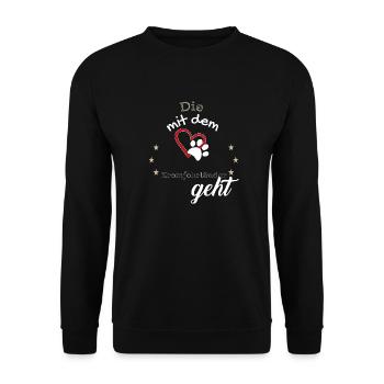 Die mit dem Kromfohrländer geht Hund Geschenk - Unisex Pullover - Schwarz - Vorne - Alina (178cm) & Michal (187cm)