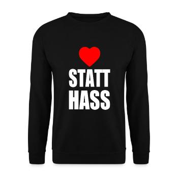 Herz statt hass - Unisex Pullover - Schwarz - Vorne - Alina (178cm) & Michal (187cm)