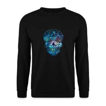 Totenkopf Schädel Mexico Kosmos Sterne Sugar skull - Unisex Pullover - Schwarz - Vorne - Alina (178cm) & Michal (187cm)