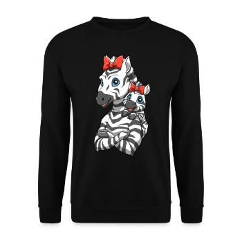Liebevolles Zebra mit Zebra Kind für Zebra - Unisex Pullover - Schwarz - Vorne - Alina (178cm) & Michal (187cm)