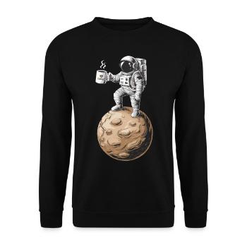 Retro Astronaut Drinking Coffee Planet - Unisex Pullover - Schwarz - Vorne - Alina (178cm) & Michal (187cm)