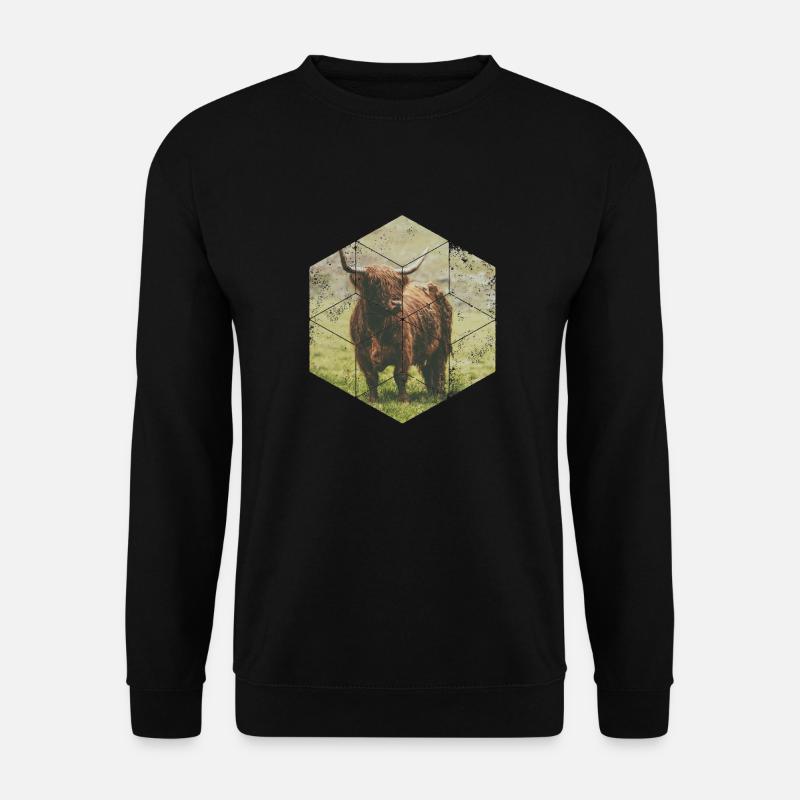 Schottisches Hochland Cattle Rind Nature Sechseck - Unisex Pullover - Schwarz