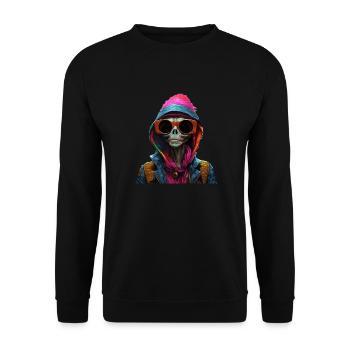 Alien Außerirdischer Burger Hot Dog Fast Food - Unisex Pullover - Schwarz - Vorne - Alina (178cm) & Michal (187cm)