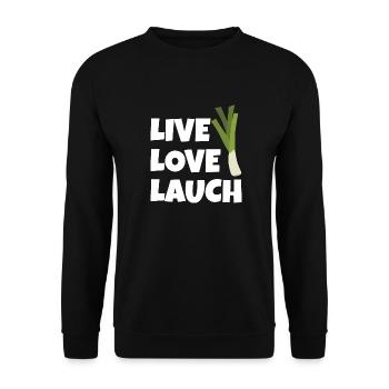 Live Love Lauch Fitness Leben als Lauch - Unisex Pullover - Schwarz - Vorne - Alina (178cm) & Michal (187cm)