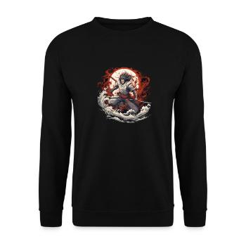 Anime Samurai Character Fights avec Fire Sword - Sweat-shirt Unisexe - noir - Devant - Alina (178cm) & Michal (187cm)