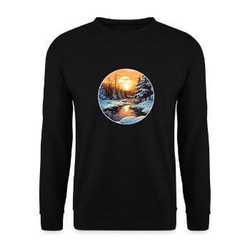 Winter days with big sun, trees, cold snow - Unisex Sweatshirt - black - Front - Alina (178cm) & Michal (187cm)