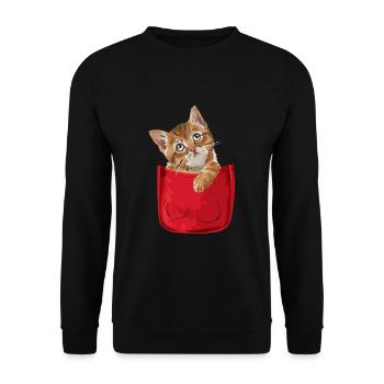 Katze in der Brusttasche Lustiges Katzen - Unisex Pullover - Schwarz - Vorne - Alina (178cm) & Michal (187cm)