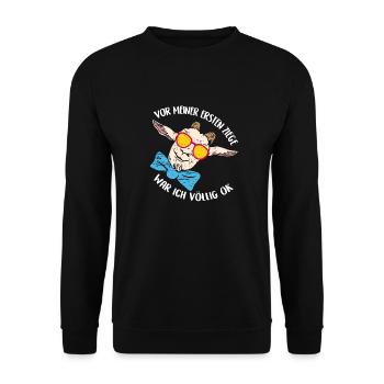 Lustige Ziege mit Sonnenbrille und Schleife - Unisex Pullover - Schwarz - Vorne - Alina (178cm) & Michal (187cm)