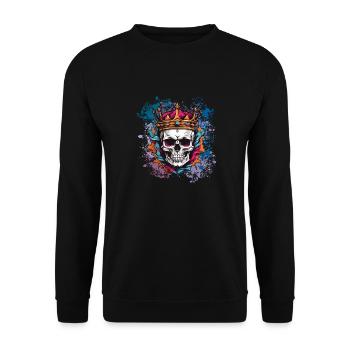 Skull with crown on colorful splashes of color - Unisex Sweatshirt - black - Front - Alina (178cm) & Michal (187cm)
