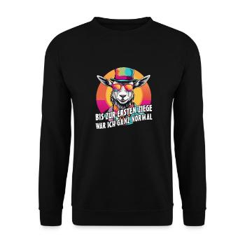Bis zur ersten Ziege war ich ganz normal - Unisex Pullover - Schwarz - Vorne - Alina (178cm) & Michal (187cm)