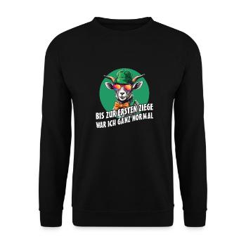 Bis zur ersten Ziege war ich ganz normal - Unisex Pullover - Schwarz - Vorne - Alina (178cm) & Michal (187cm)