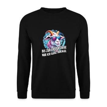 Bis zur ersten Ziege war ich ganz normal - Unisex Pullover - Schwarz - Vorne - Alina (178cm) & Michal (187cm)