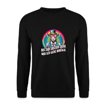 Bis zur ersten Ziege war ich ganz normal - Unisex Pullover - Schwarz - Vorne - Alina (178cm) & Michal (187cm)