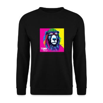 The yellow pink Bär - Tier Porträt Pop Art Style - Unisex Pullover - Schwarz - Vorne - Alina (178cm) & Michal (187cm)