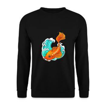 Koi-Karpfen - Welle - Fisch - Unisex Pullover - Schwarz - Vorne - Alina (178cm) & Michal (187cm)