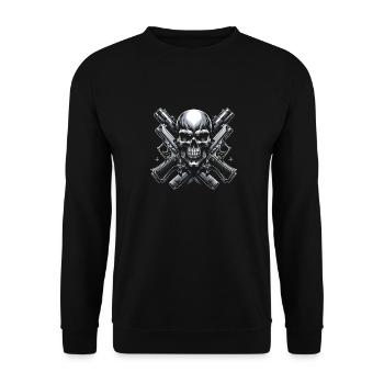 Gepanzerter Wächter: Schädel der gekreuzten Pistolen - Unisex Pullover - Schwarz - Vorne - Alina (178cm) & Michal (187cm)