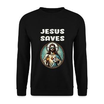 Jésus Soccer Cadeau Drôle Football Dieu Jésus Citation - Sweat-shirt Unisexe - noir - Devant - Alina (178cm) & Michal (187cm)