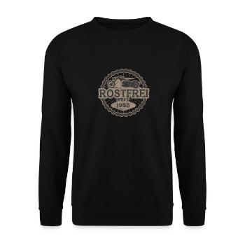 Born to ride biker oldtimer motorrad 1955 - Unisex Pullover - Schwarz - Vorne - Alina (178cm) & Michal (187cm)