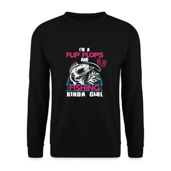 Ich bin ein Flip Flop und Fischer Mädchen - Unisex Pullover - Schwarz - Vorne - Alina (178cm) & Michal (187cm)