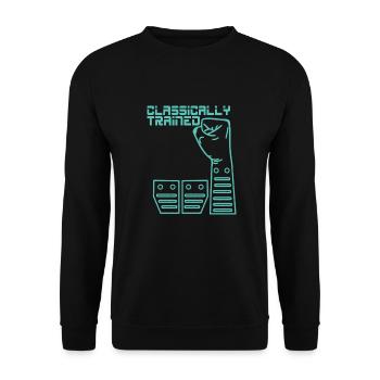 Manuelle Gangschaltung Knüppelschaltung - Unisex Pullover - Schwarz - Vorne - Alina (178cm) & Michal (187cm)
