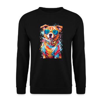 Happy Dog mit Sunglasses, Hund mit Sonnenbrille - Unisex Pullover - Schwarz - Vorne - Alina (178cm) & Michal (187cm)