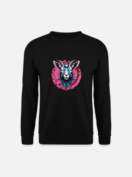 Ziegenbock Portrait auf großem Farbklecks - Unisex Pullover - Schwarz
