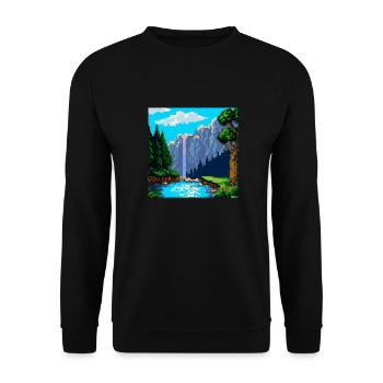 An idyllic landscape in Pixel-Art - Unisex Pullover - Schwarz - Vorne - Alina (178cm) & Michal (187cm)